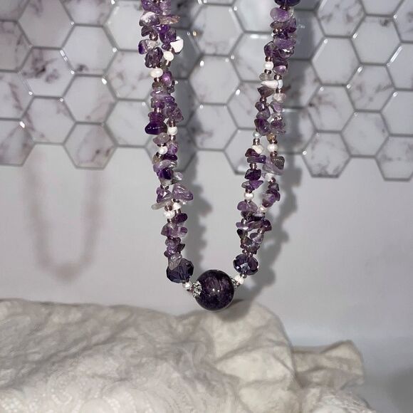 Beautiful Genuine Amethyst  Beaded Necklace - Picture 3 of 8